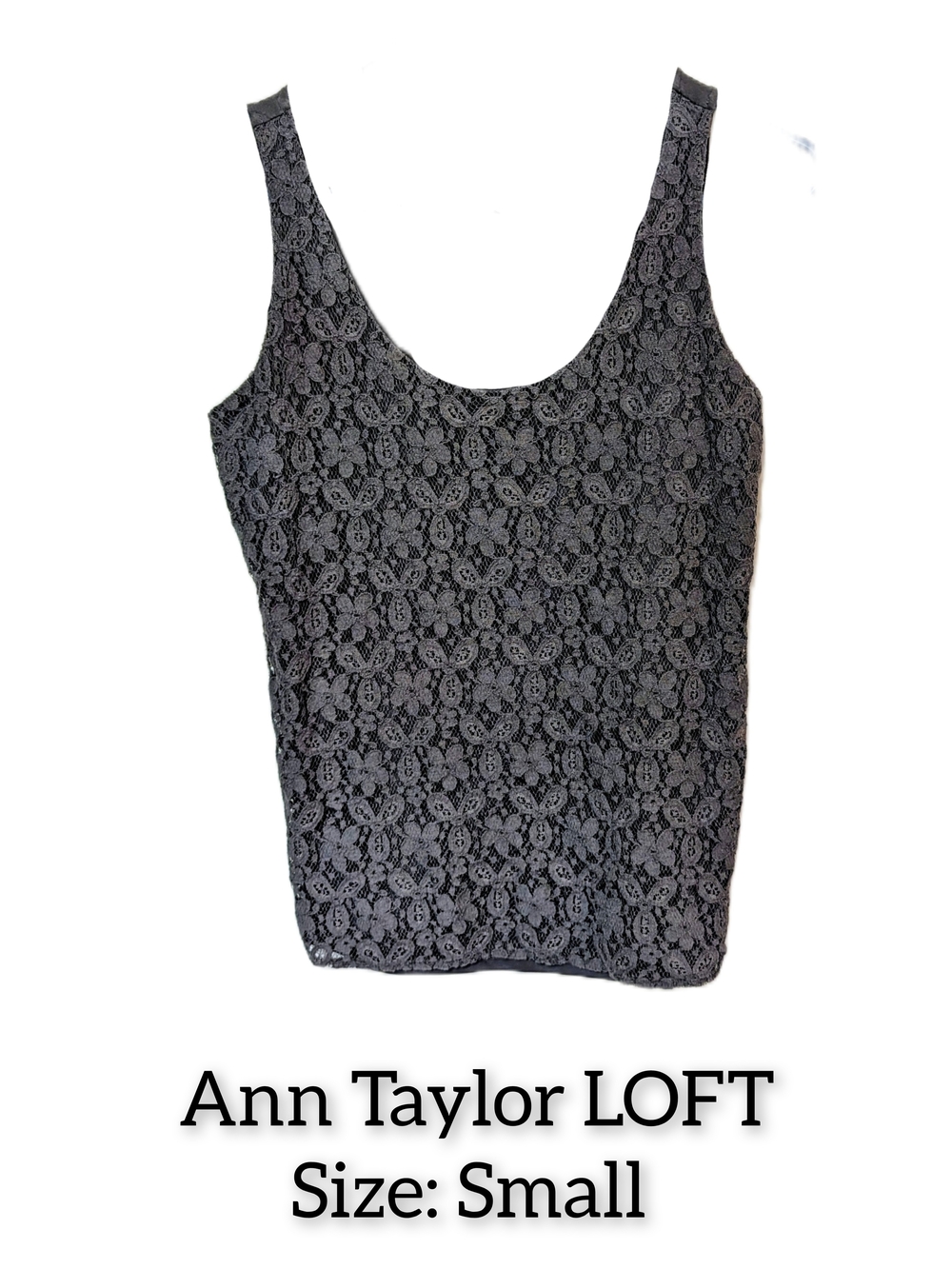 LOFT Grey Lace Scoop Neck Tank